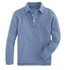 Vineyard Vines Boys Long-Sleeve Edgartown Polo blue stripes Medium 12-14